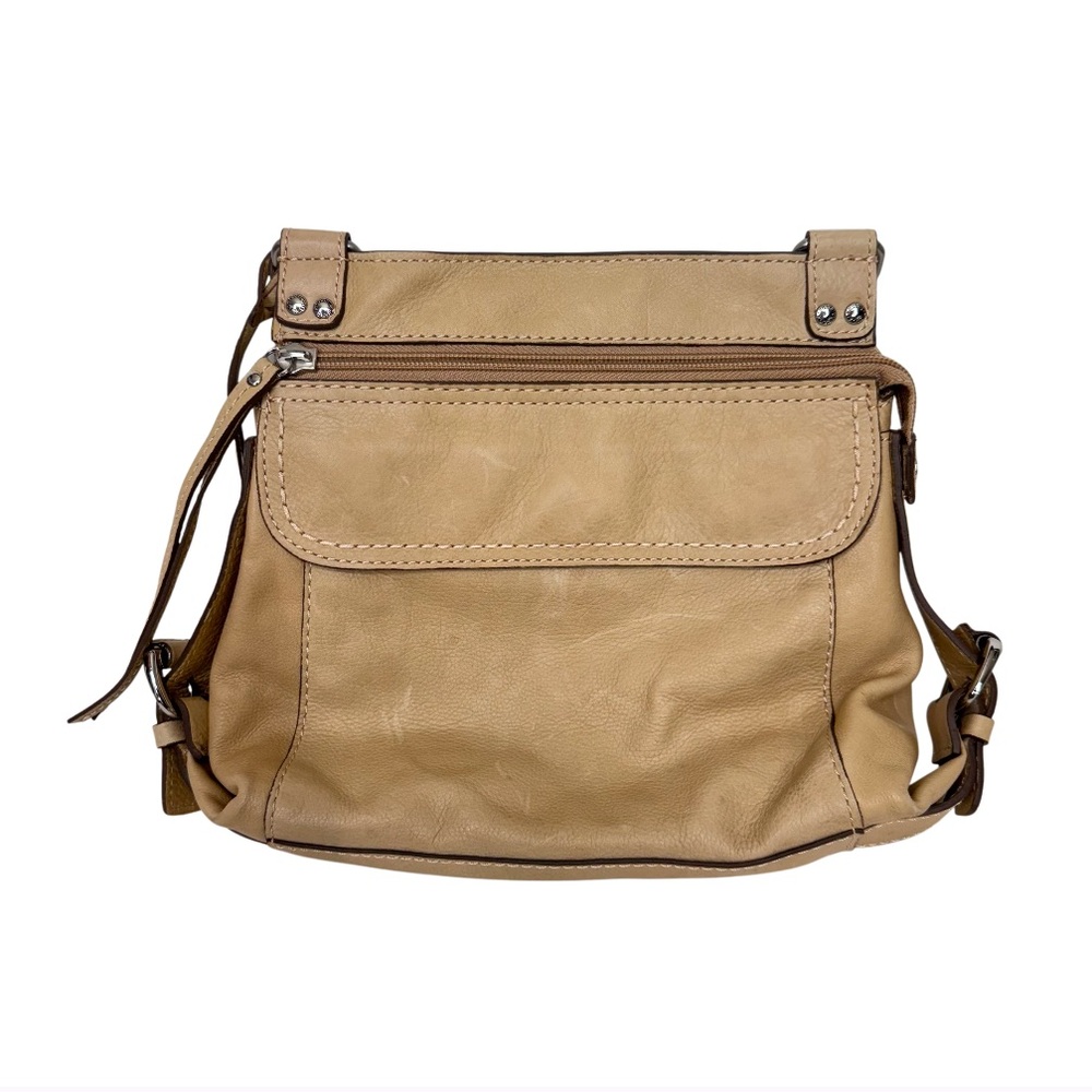Fossil Tan Leather Adjustable Cross Body Purse Multi Compartment Bag Tan Cream